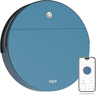 OKP Robot Vacuum Cleaner, Strong Suction Robotic Vacuums, Tangle-Free, 150 Mins Runtime, Precise Obstacle Detection, Smart Self Charging Vacuum Robot, Ideal for Pet Hair/Hard Floor/Low Pile Carpet