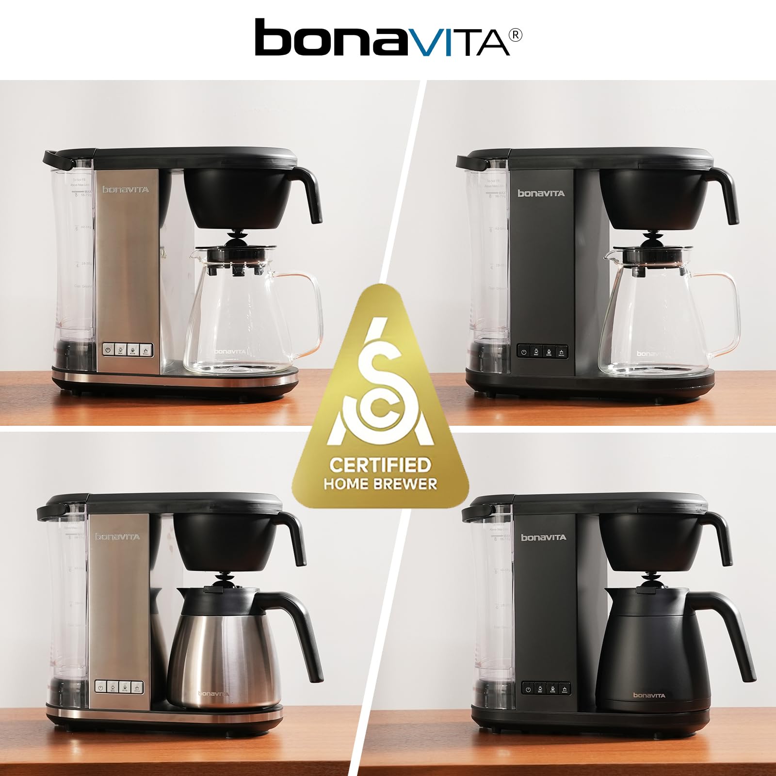 Bonavita Enthusiast 8 Cup Drip Coffee Brewer, Pour Over, SCA Certified Coffee Machine with Thermal Carafe, Stainless Steel Panel, Removable Reservoir