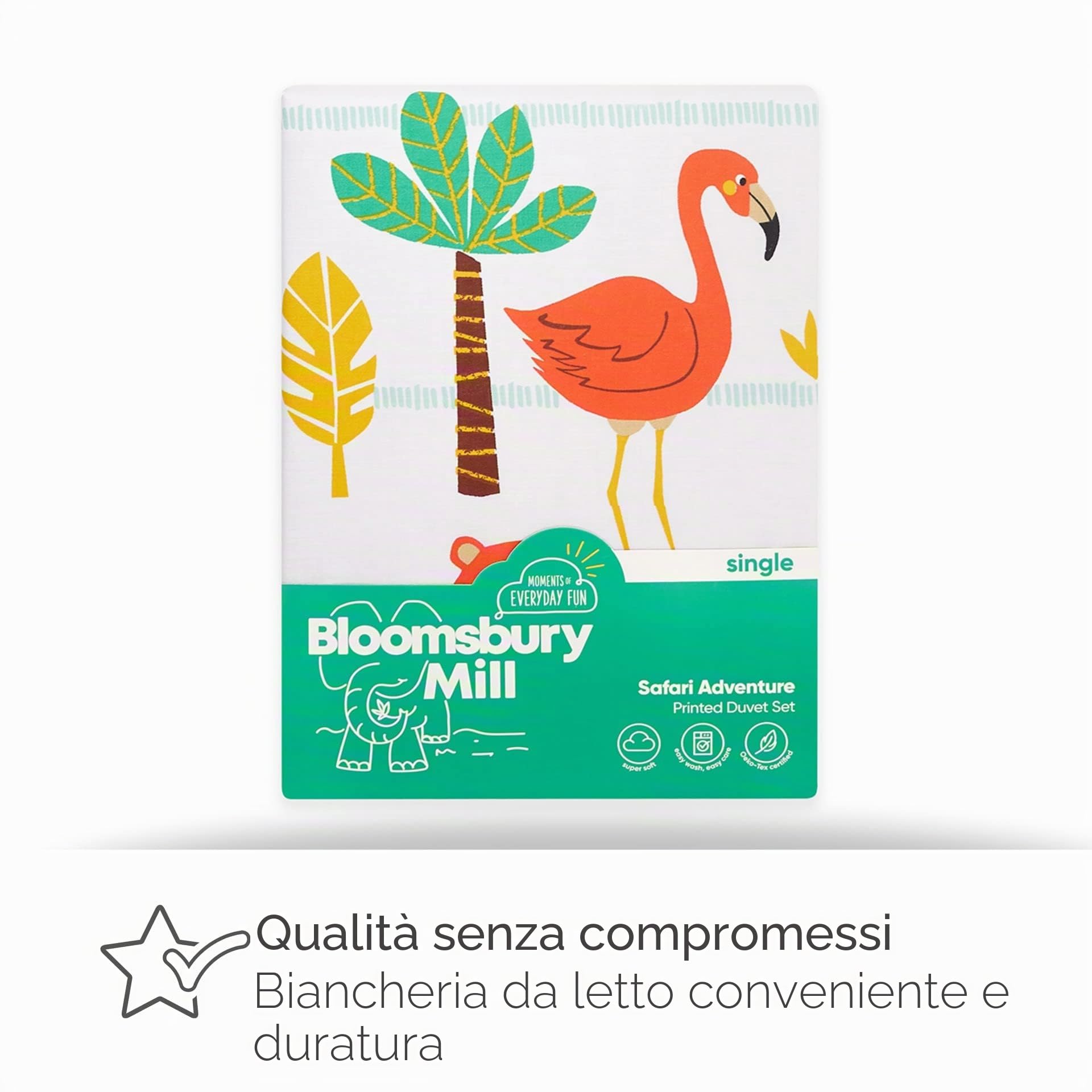 Bloomsbury Mill - Set Copripiumino Piazza e Mezza - Animali del Safari e Giungla - Lenzuola Letto Reversibile Per Ragazzi/Ragazee - Set Di Biancheria Da Letto Per Bambini - 200 x 200cm e 2 Federe