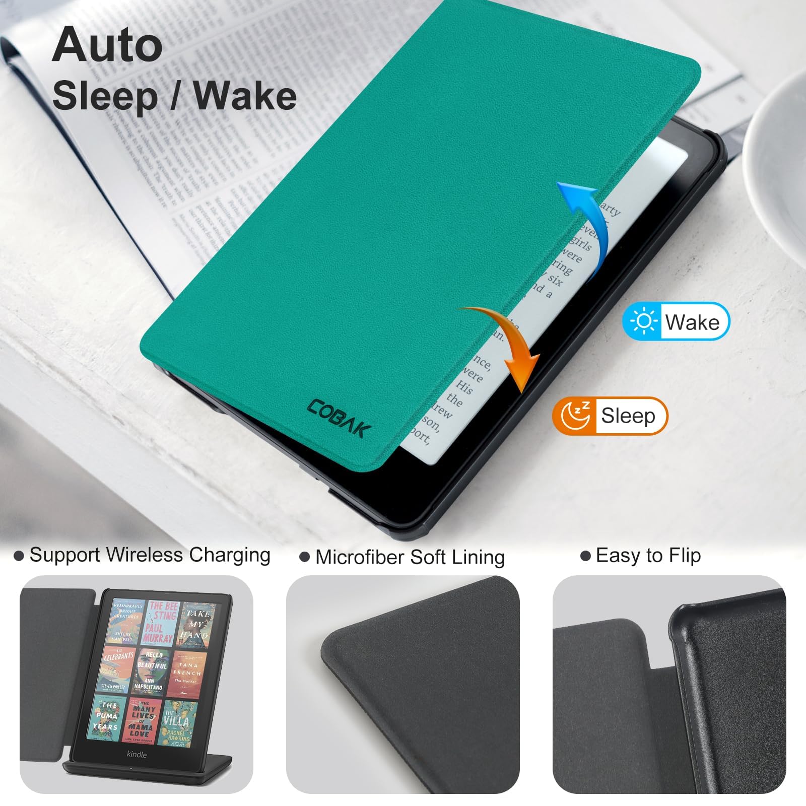 CoBak Etui magnetyczne do 7" Kindle Paperwhite 12. generacji 2024 i Kindle Colorsoft - Kompatybilne z iPhone MagSafe, do ładowarek bezprzewodowych Samsung/Belkin/Anker, automatyczne włączanie