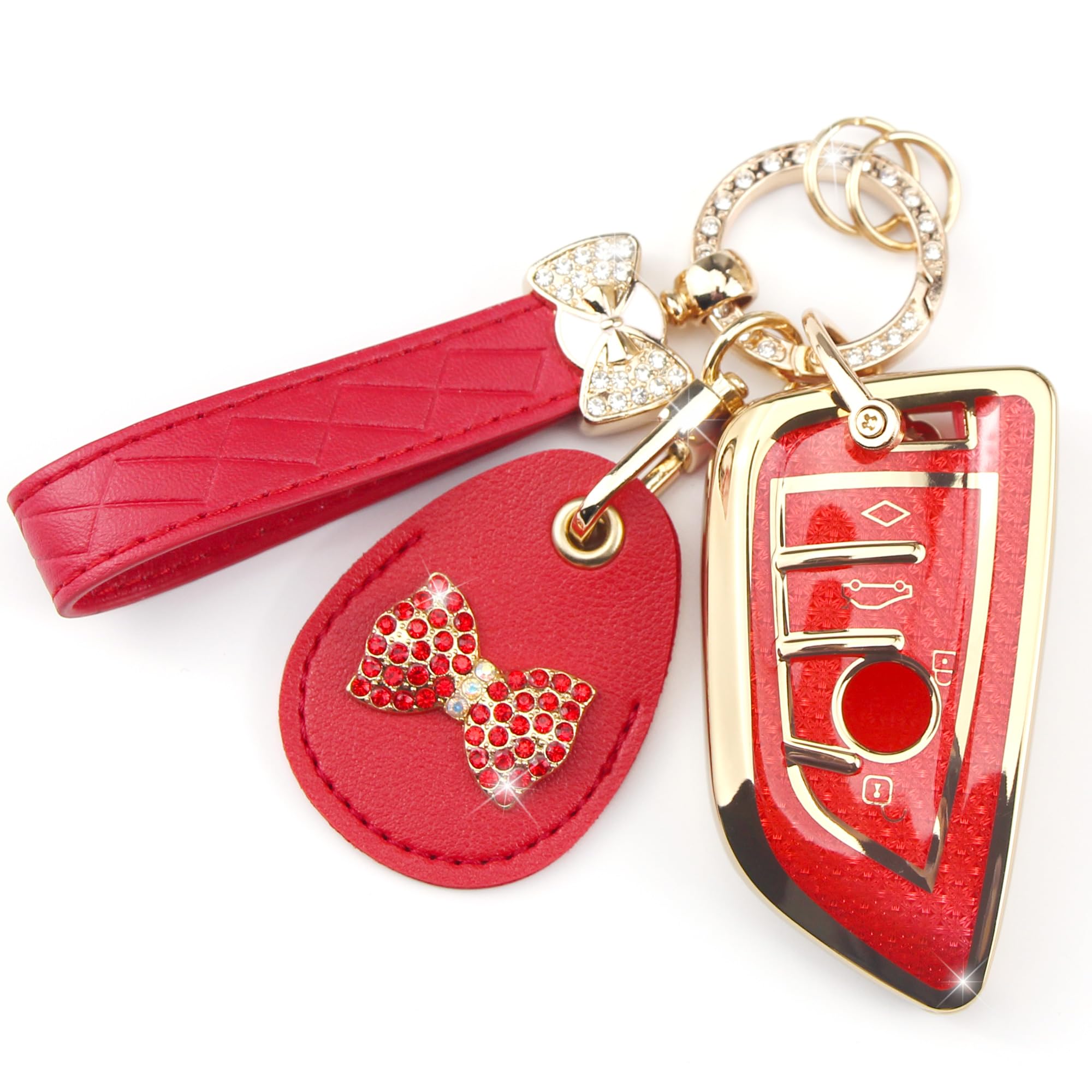 Rayslesan Key Fob Cover with Leather Holder Compatible with Airtag/RFID,Compatible with BMW 2,4-7 X1 X2 X3 X4 X5 X6 430i 340i Series 2015-2023,RFID