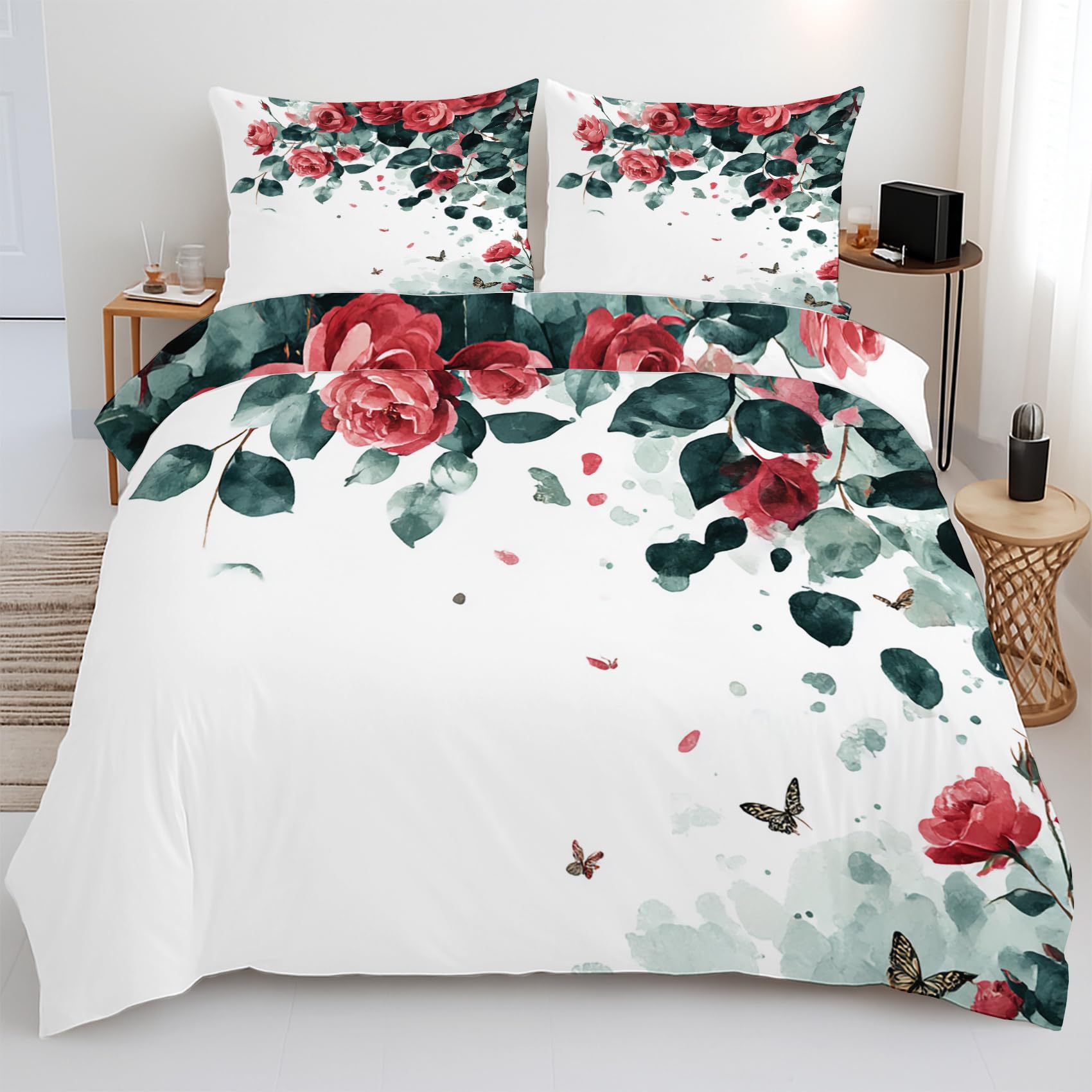 Housse de couette floral rose 220x240 pour une chambre parentale style cottage anglais