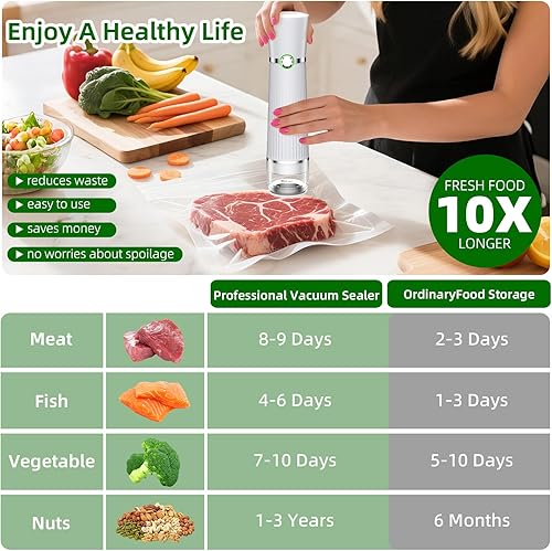 Miniatura 2 de Sellador al vacío para alimentos, máquina selladora al vacío compacta con 30 bolsas reutilizables para conservación 10 veces y fresco