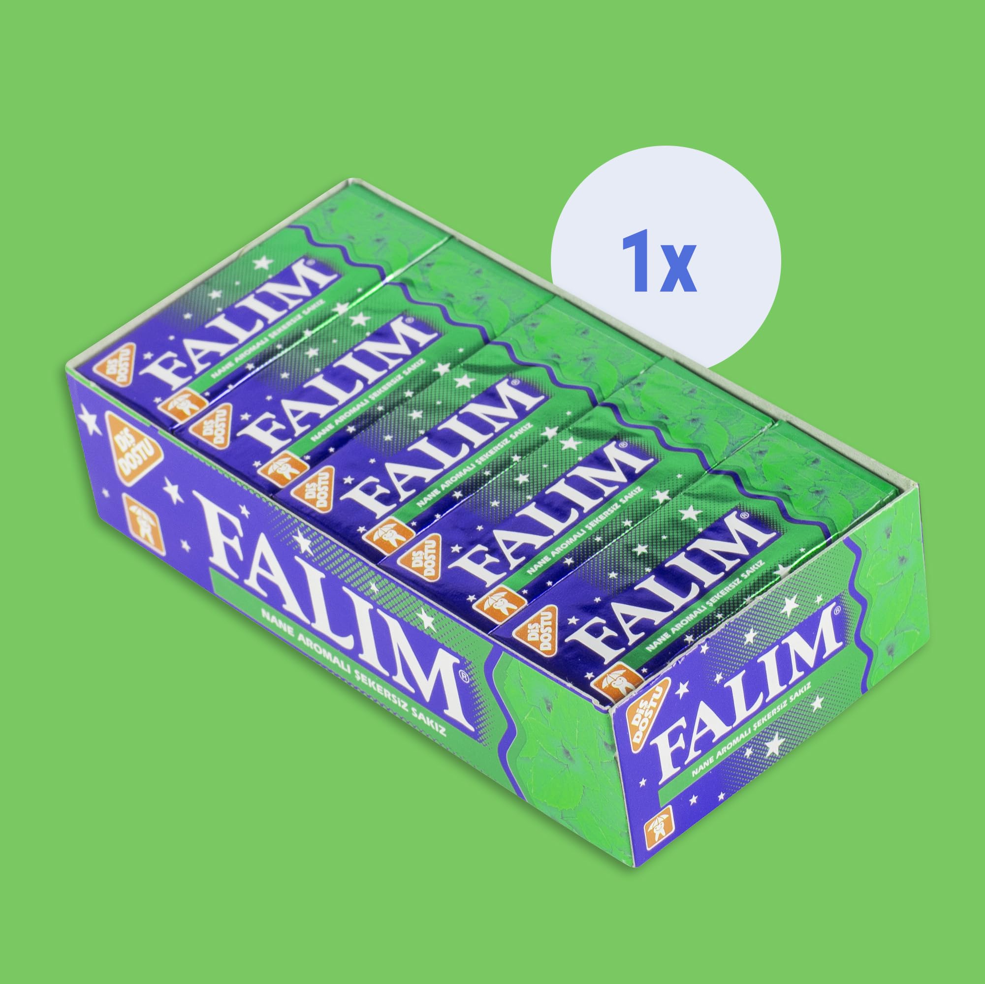 Falim Chewing-gum à la menthe Nane Sakız – 20 paquets de 5 gommes (140 g) – sans sucre, longue durée – gomme turque classique au goût mentholé – fraîcheur durable et texture ferme
