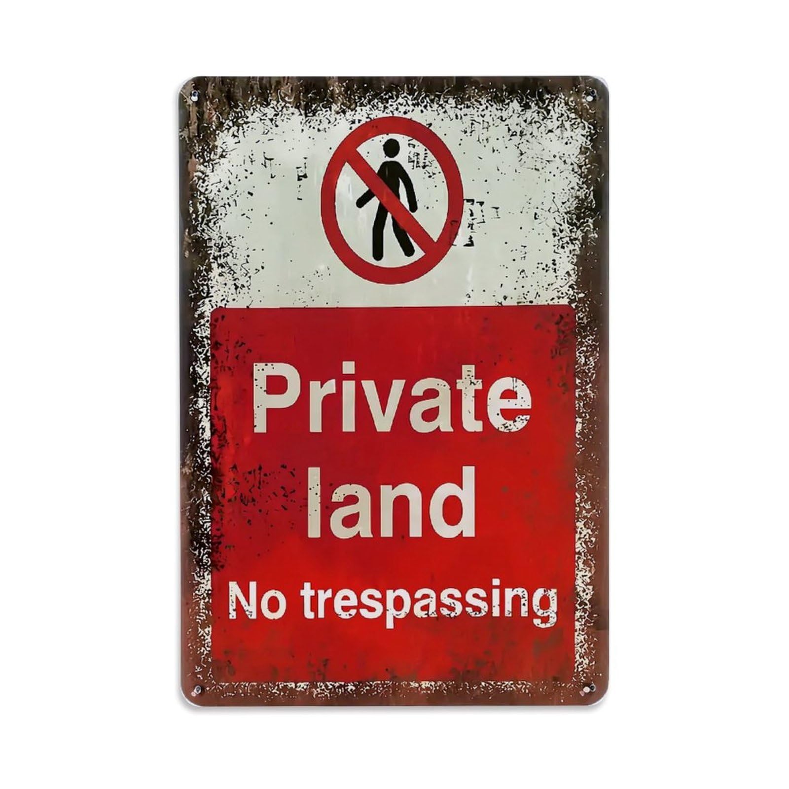 Jdfenggu Vintage Private Land No Trespassing Sign Retro Metal Tin Sign, Decor Art Poster For Bar, Home, Man Cave, Kitchen, Laundry Room Gift 8X12inch