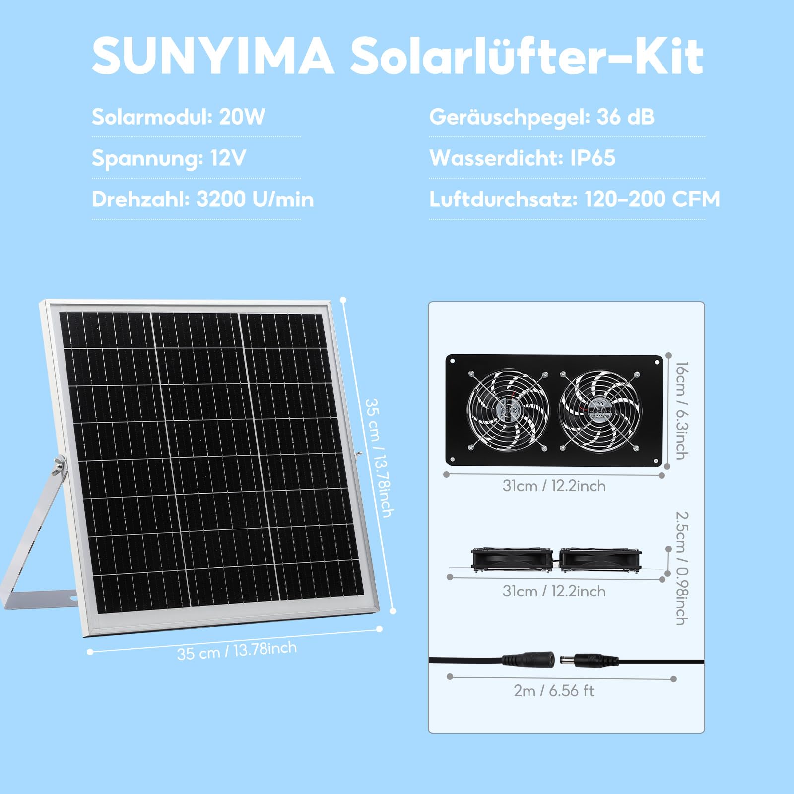 Ventilateur solaire IP65 20W résistant aux intempéries pour poulaillers