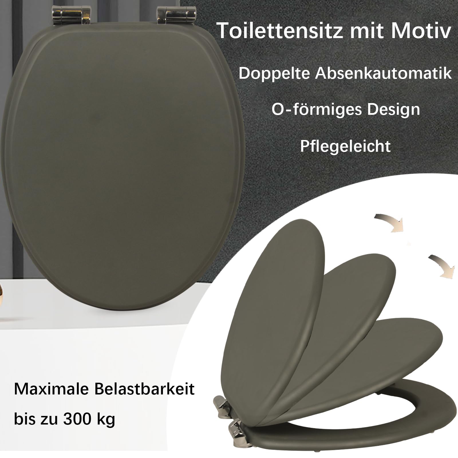 Style home Toilettendeckel WC-Sitz mit Absenkautomatik Holzkern