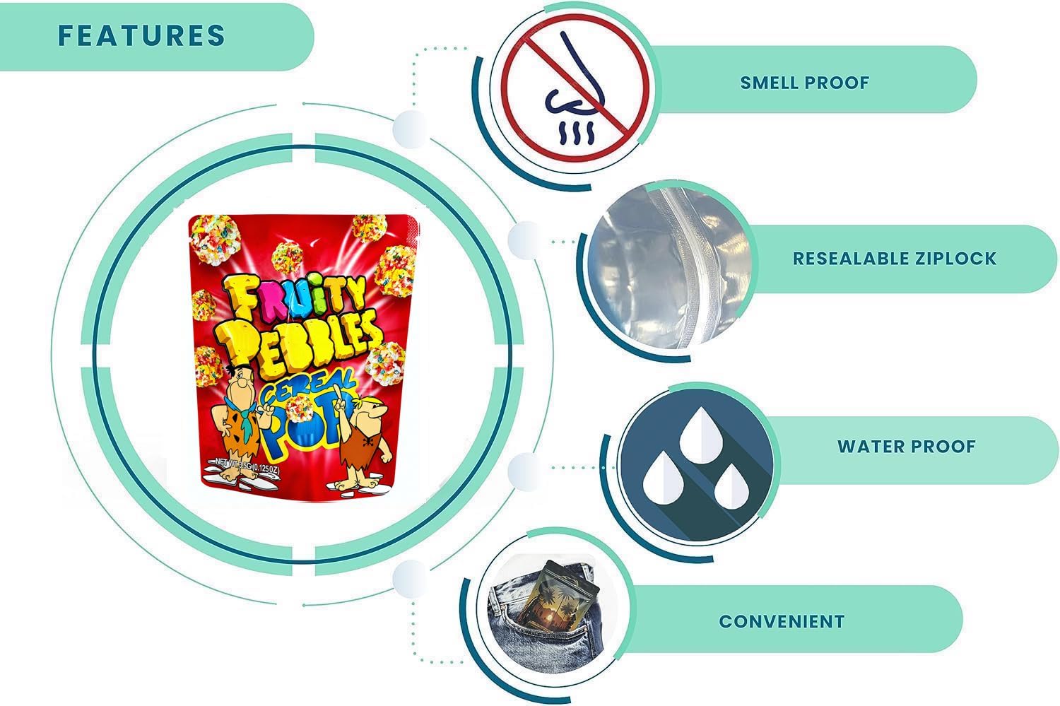 50 Cali Packs 3.5G Mylar Bags, Resealable Smell Proof Bag Plastic Baggies Smelly Sealable Smell Proof Mylar Bag Pack - Image 7