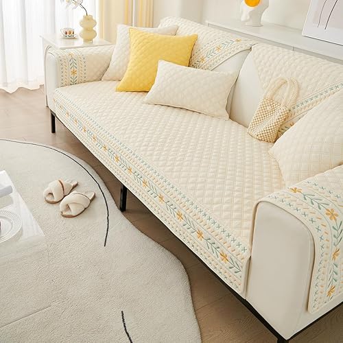 Miniatura 4 de vctops Funda acolchada de algodón para sofá, funda de sofá modular con bordado floral de granja, antideslizante, lavable, protector de muebles para