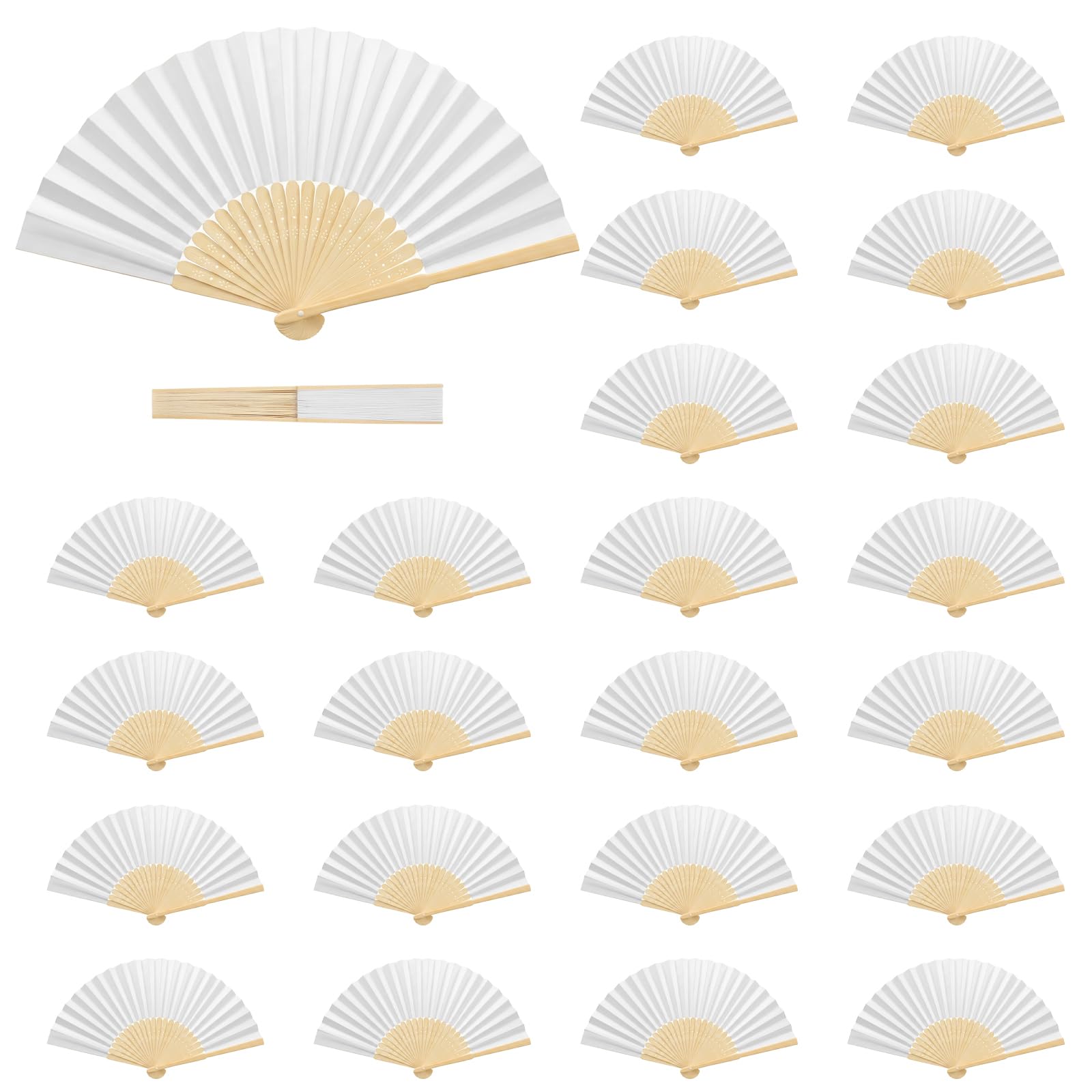24 wachlarze, białe, składane wachlarze ręczne, bambusowe, wachlarze papierowe, prezent dla gości, do samodzielnego malowania, na wesele, dla gości, prezent urodzinowy, na lato, imprezę