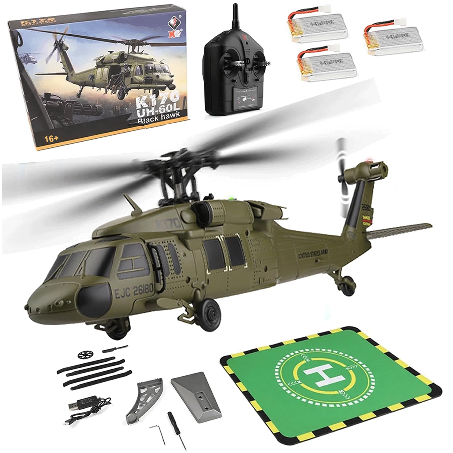Amazon.com: Techretroplay K170 UH60L RC Helicopter for Adults, 6