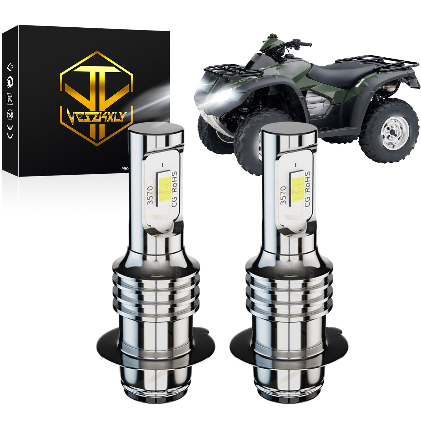 VCSZKXLY H6 H6M LED Headlight Bubs, Compatible for Honda Rancher
