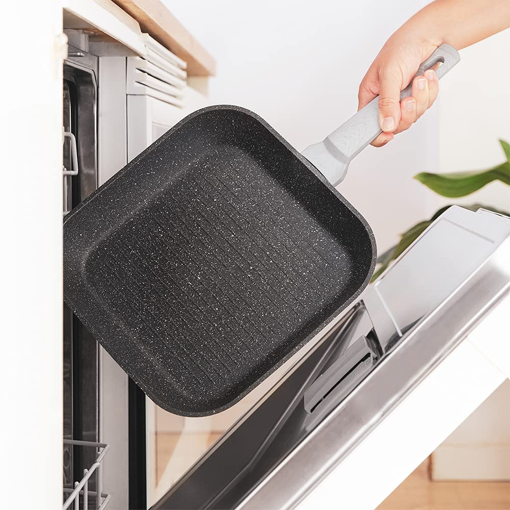 Cecotec Grill Polka Exclusive 28 Grill Wood&Rock. Diametro 28 cm, manico in bachelite freddo, alluminio forgiato, rivestimento antiaderente in teflon, lavabile in lavastoviglie e tutte le cucine