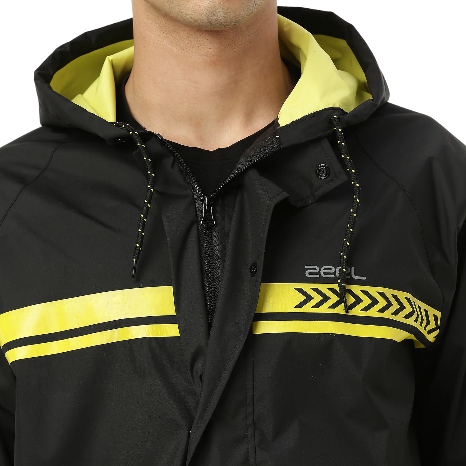 ZEEL Rain Coat for Men Waterproof for Bike Riders with Adjustable Hood along with Reflective back, Waterproof Rainwear Suit with Polyester Jacket and Pants, AZ02 Olive-Lime XXL 3