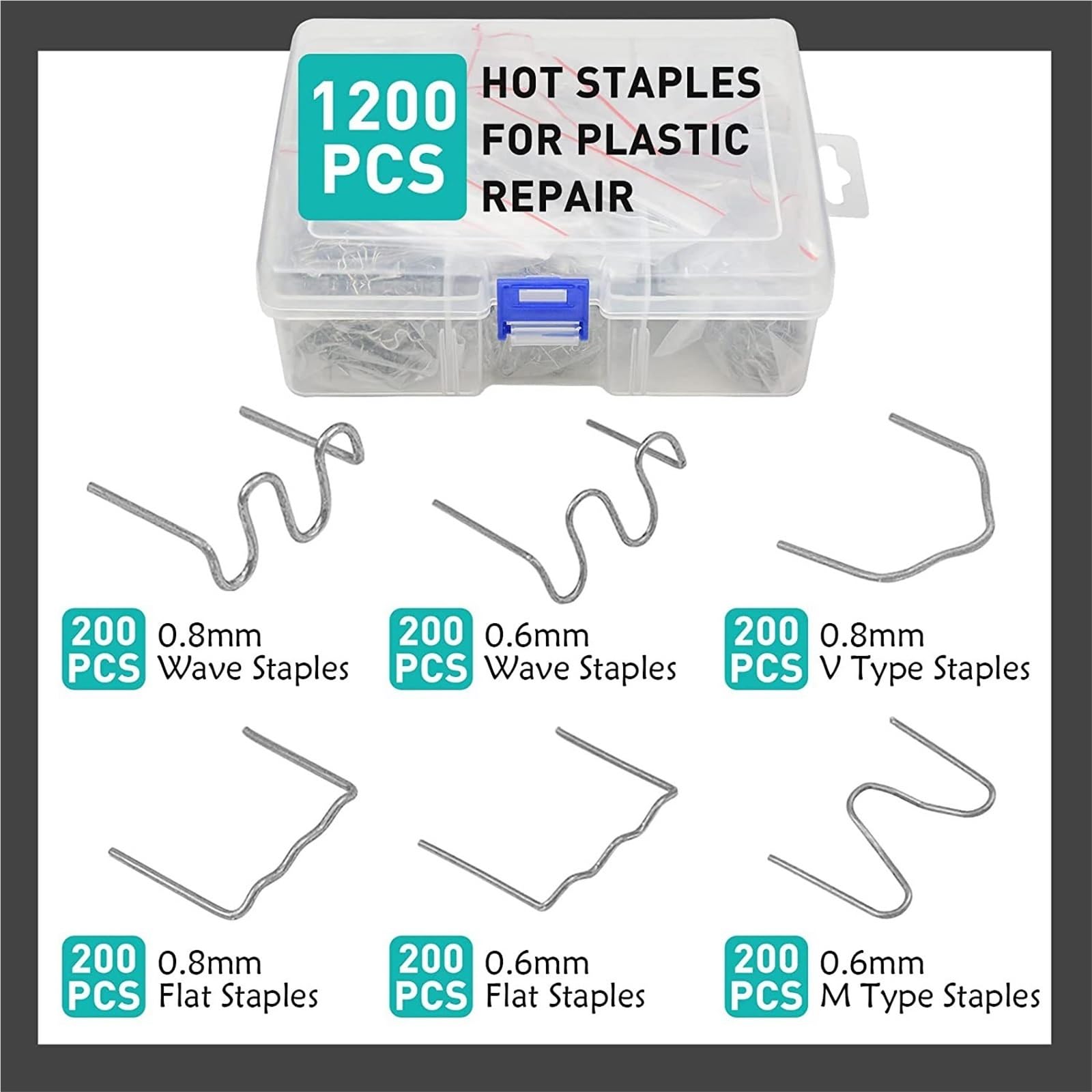 Chiodi di Saldatura Kit di riparazione per paraurti per auto per saldatrice plastica da 70 W. Macchina per saldatore Cucitrice a caldo per Pistola per punti metallici a(1200 nails)