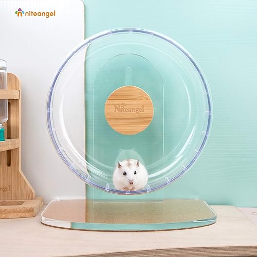 Vista 130 de Niteangel - Ruedas de ejercicio supersilenciosas para hámster, con soporte ajustable, para ratones, jerbos u otros animales pequeños Rosado