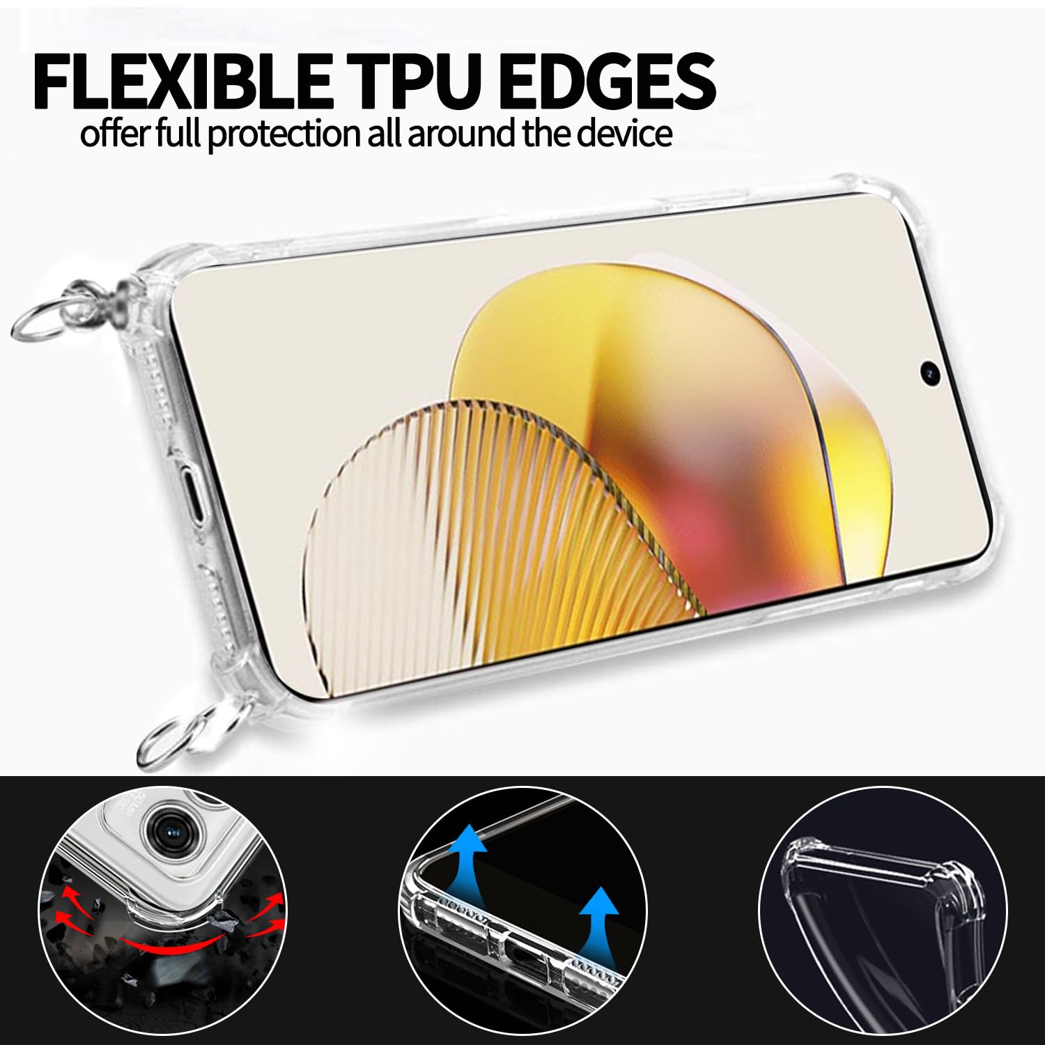 ISOI Cover Con Cordino Per Motorola G73 5G – Custodia Trasparente Con Tracolla Regolabile, TPU Morbido, Nero - 2