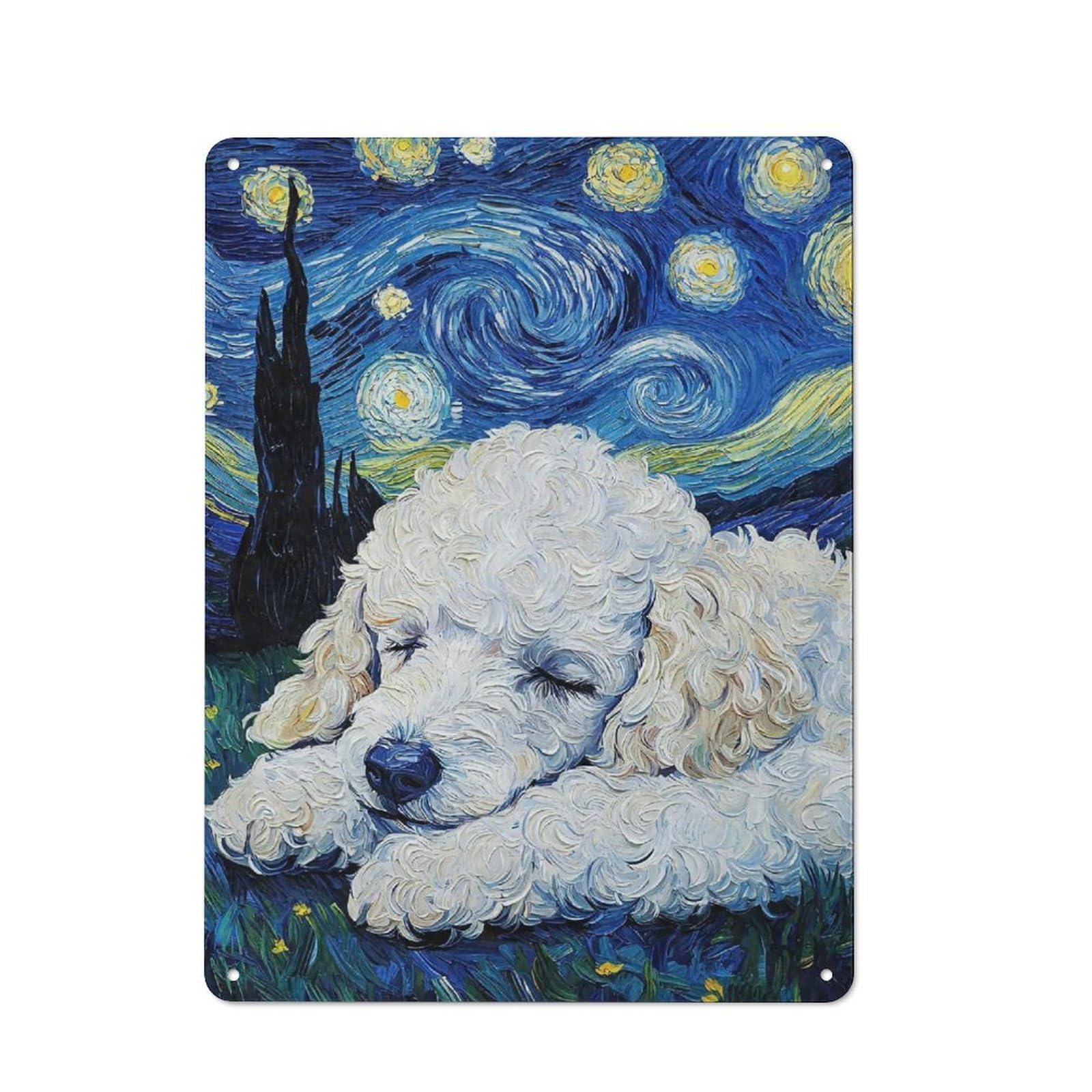 Junmoney Style-23 Garage Style White Poodle Puppy Sleeping Retro Metal Sign 40X30cm, Workshop Wall Decor For Workshop, Basement, Shed Or Games Room