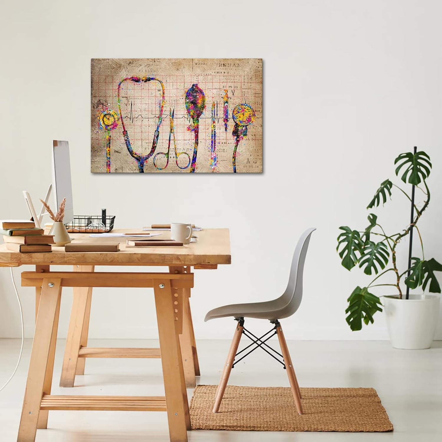 iHAPPYWALL Large Medical Canvas Wall Art Abstract Stethophone Stopwatch Medical Apparatus Tools Modern Scenic Hospital Doctor Office Colorful Wall Decor Ready to Hang 24x36inch - Image 2