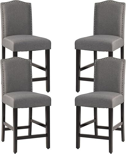 Miniatura 10 de GOFLAME Juego de 2 taburetes de bar, modernos taburetes de bar tapizados con asiento acolchado, sillas de bar con respaldo y patas de madera de