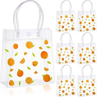 Sweetude 24 Pcs Little Cutie Party Favor Bags Orange Citrus Clear PVC Gift Bags with Handles Orange Theme Goodies Candy Packages for Little Cutie Baby Shower Birthday Summer Party Supplies