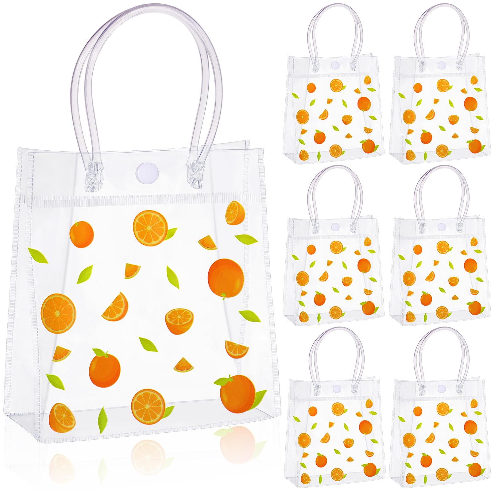 Sweetude 24 Pcs Little Cutie Party Favor Bags Orange Citrus Clear PVC Gift Bags with Handles Orange Theme Goodies Candy Packages for Little Cutie Baby