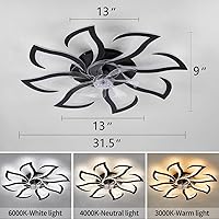 Vista 5 de Modern Ceiling Fan with Lights and Remote Control, 32" Black Flush Mount Fan with 3 Light Colors, 6 Speeds, Low Profile for Kitchen and Bedroom