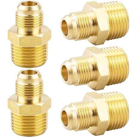 5PCS 3/8 Flare to 1/2 NPT Brass Tube Fitting, Flare Half-Union