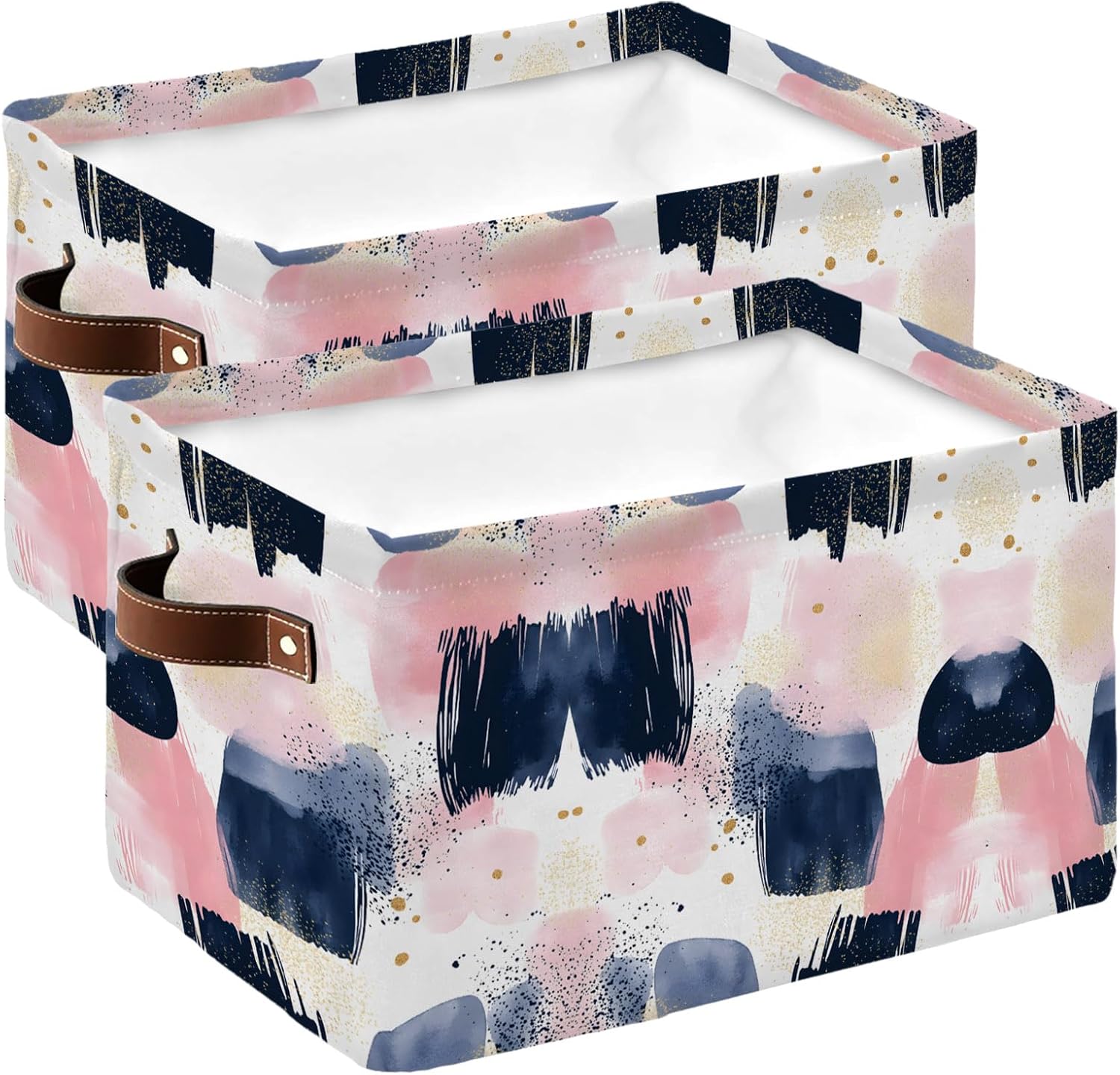 Storage Basket for Shelves 2 Pack Ombre Blue Pink Painting Decorative Storage Bin with Handles Abstract Bohemian Art Closet Organizer for Bedroom Bathroom Nursery Laundry Room