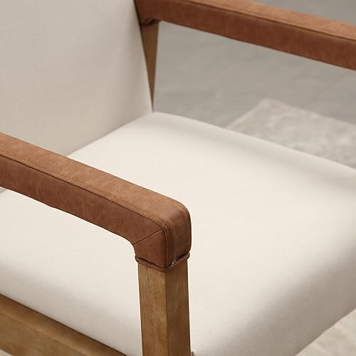 Miniatura 3 de DM Furniture Juego de 2 sillas de comedor modernas de mediados de siglo, tapizadas de tela de lino, cómodas sillas de cocina con marco de madera