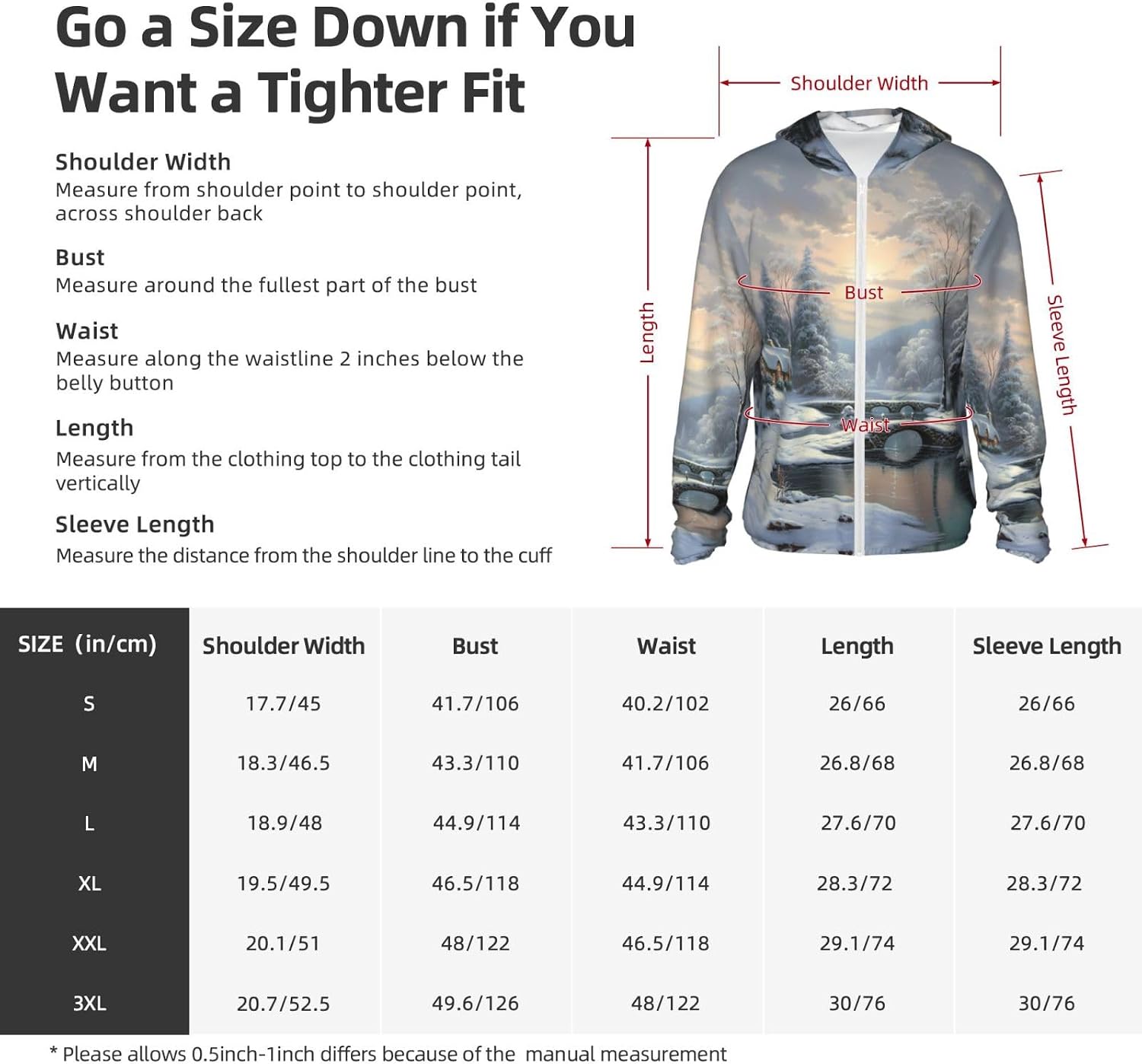 Summer Essential: Winter Snow Scene UPF 50+ Hoodie Sun Shirt – Anti-Uv, Quick Dry & Comfortable Unisex Jacket for Men & Women