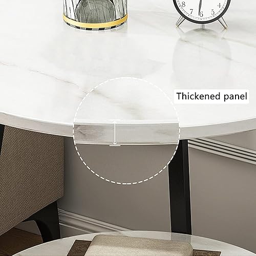 Miniatura 6 de Mesa de Centro Round Sofa Side Table White Slate Top Small Coffee Table 2-Tier Modern Minimalist Nightstand Cross Shaped Metal Frame for Living Room