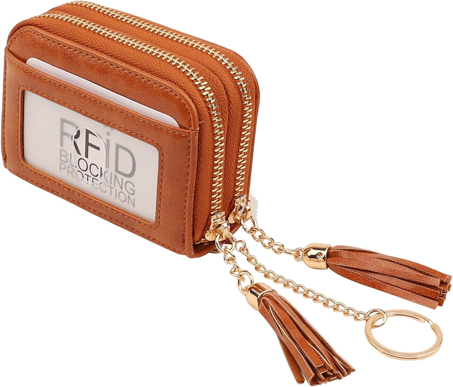 RFID Credit Card Holder Double Zipper Card Case Small Wallets for Women Leather Multifunctional Holders