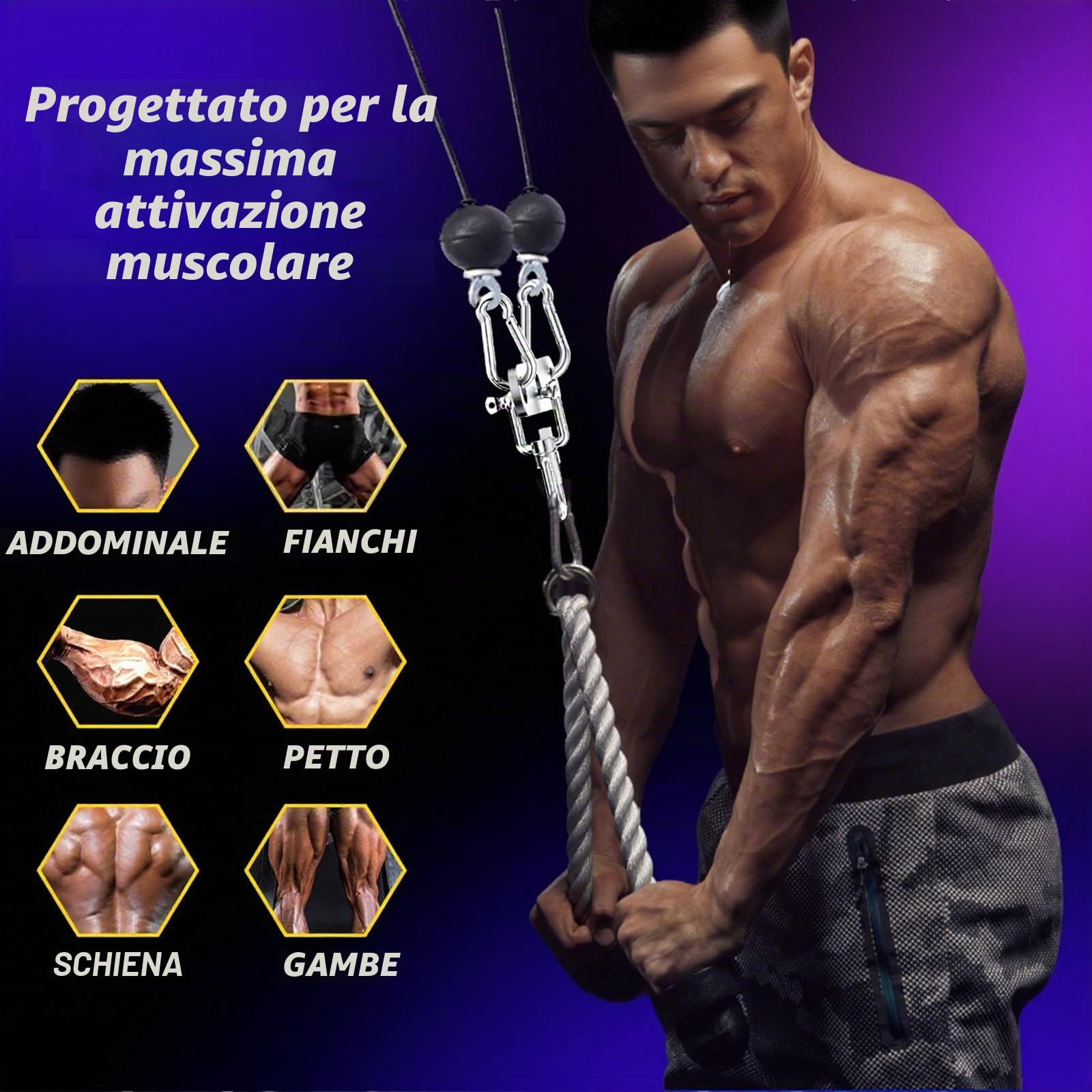 J Bryant Piastra adattatore doppia a singola puleggia in acciaio inox, connettore per macchina da palestra con 3 moschettoni per tricipiti, tricipiti, bicipiti e allenamento funzionale
