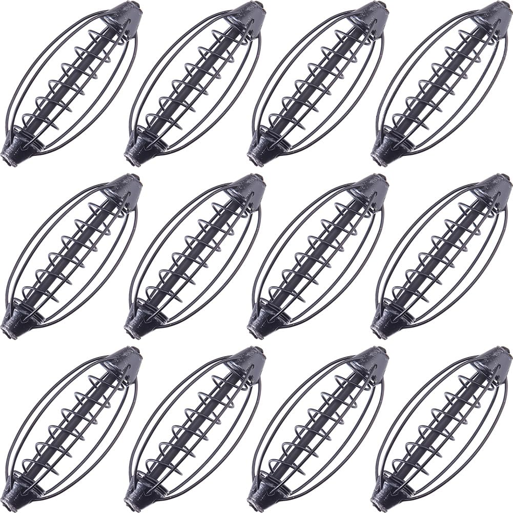 DICOSMETIC 12Pcs Fishing Feeder Carp Bait Spring Carp Feeder Pumpkin Tackle Cage Black Iron Fishing Bait Cage Metal Carps Baits Holder Fish Tackle Equipment Accessories for Women Men