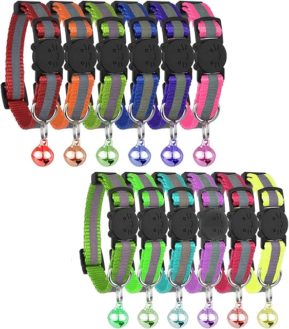 GingerUPer Cat Collars Quick Release,Reflective Cat Collars with Bells and Safety Release,Adjustable 8-12" to Fit All Domestic Cats(12 Pack)