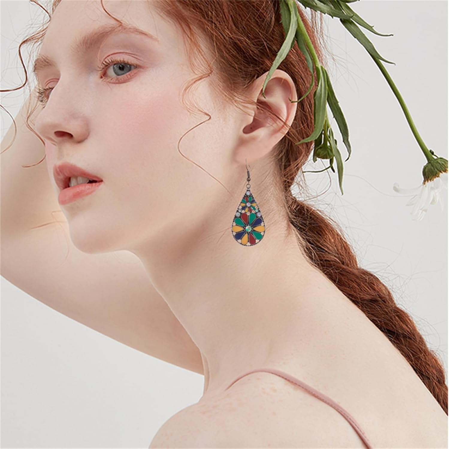 coadipress Bohemian Flower Teardrop Earrings for Women Trendy Vintage Colorful Hollow Out Flower Floral Dangle Earrings Bohemian Handmade Ethnic Statement Jewelry - Image 3