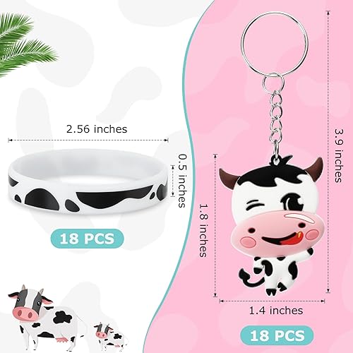Miniatura 2 de 86 piezas de suministros de fiesta de vaca, bonitos llaveros de vaca con estampado de vaca, pulseras encantadoras con estampado de animales de vaca,