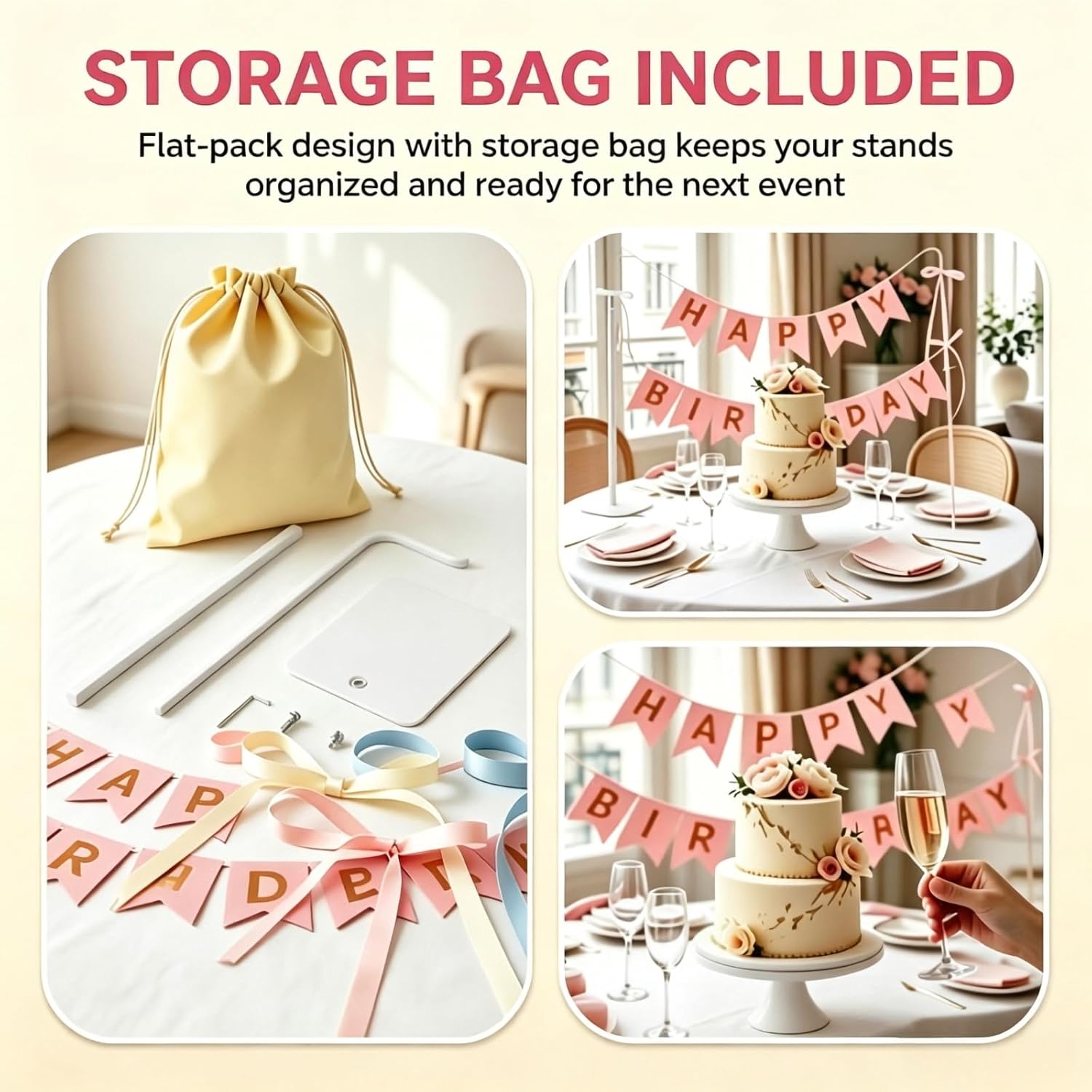 2-Pack Adjustable Tabletop Banner Stands & Purse Holders, White