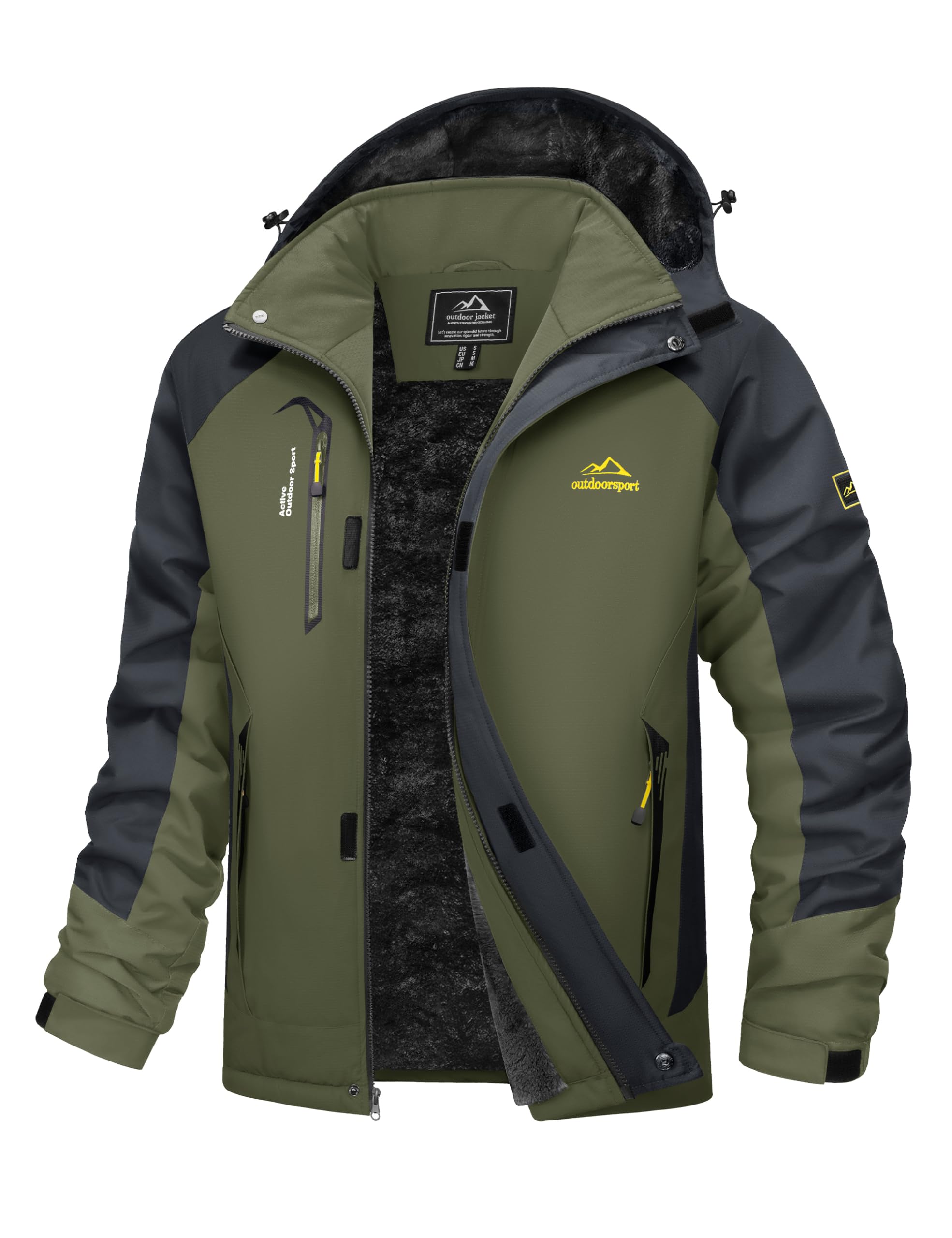 MAGCOMSEN Winter Jackets for Men Water Resistant Skiing Jacket Warm Fleece Snow Parka Raincoats with Detachable Hood