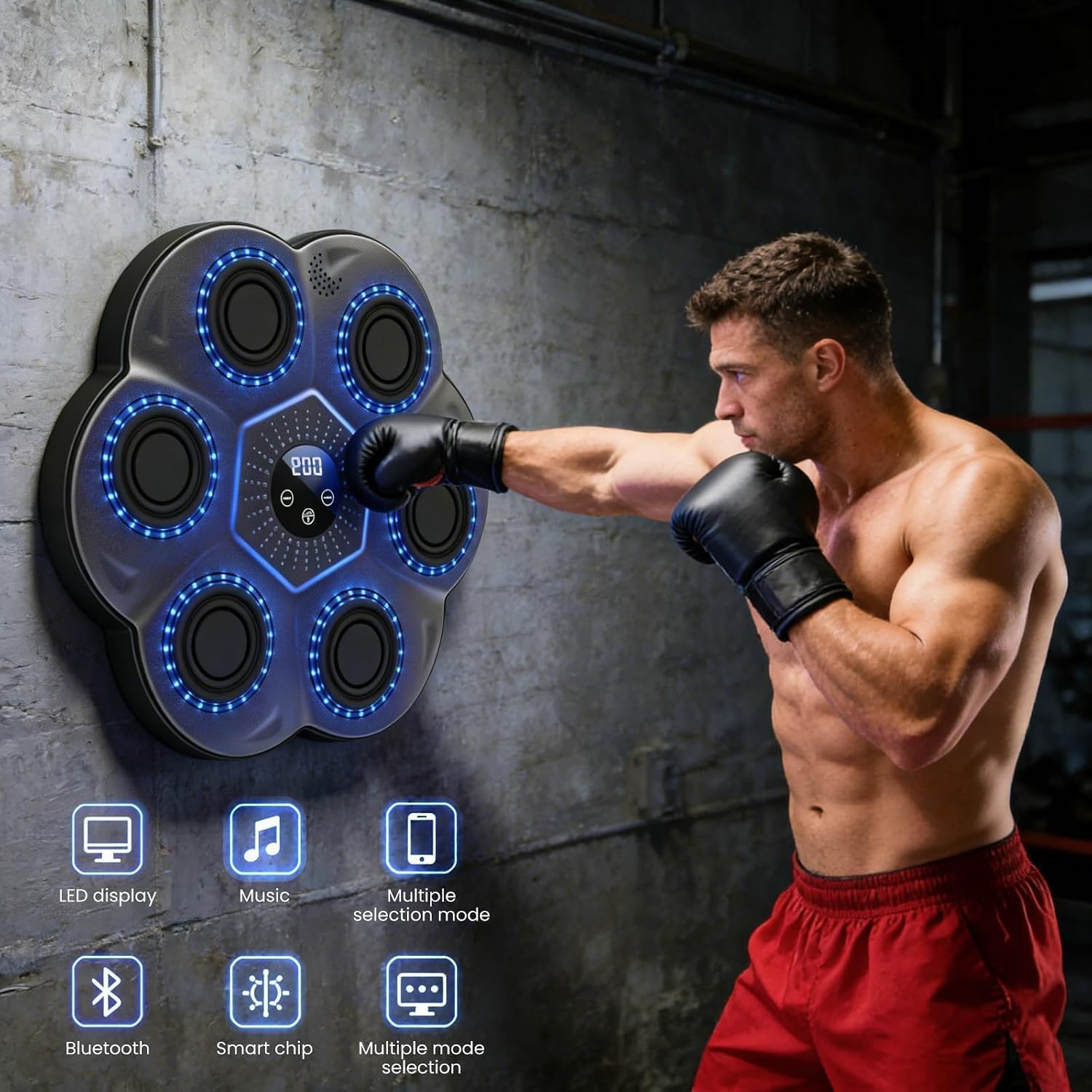 Smart Music Boxing Machine for Adults & Kids, Wall Mounted Rhythm Punching Equipment with LED Lights, Bluetooth Kid Exersice Punch Trainer with Gloves for Home & Gym, Gifts for Boy, Teens