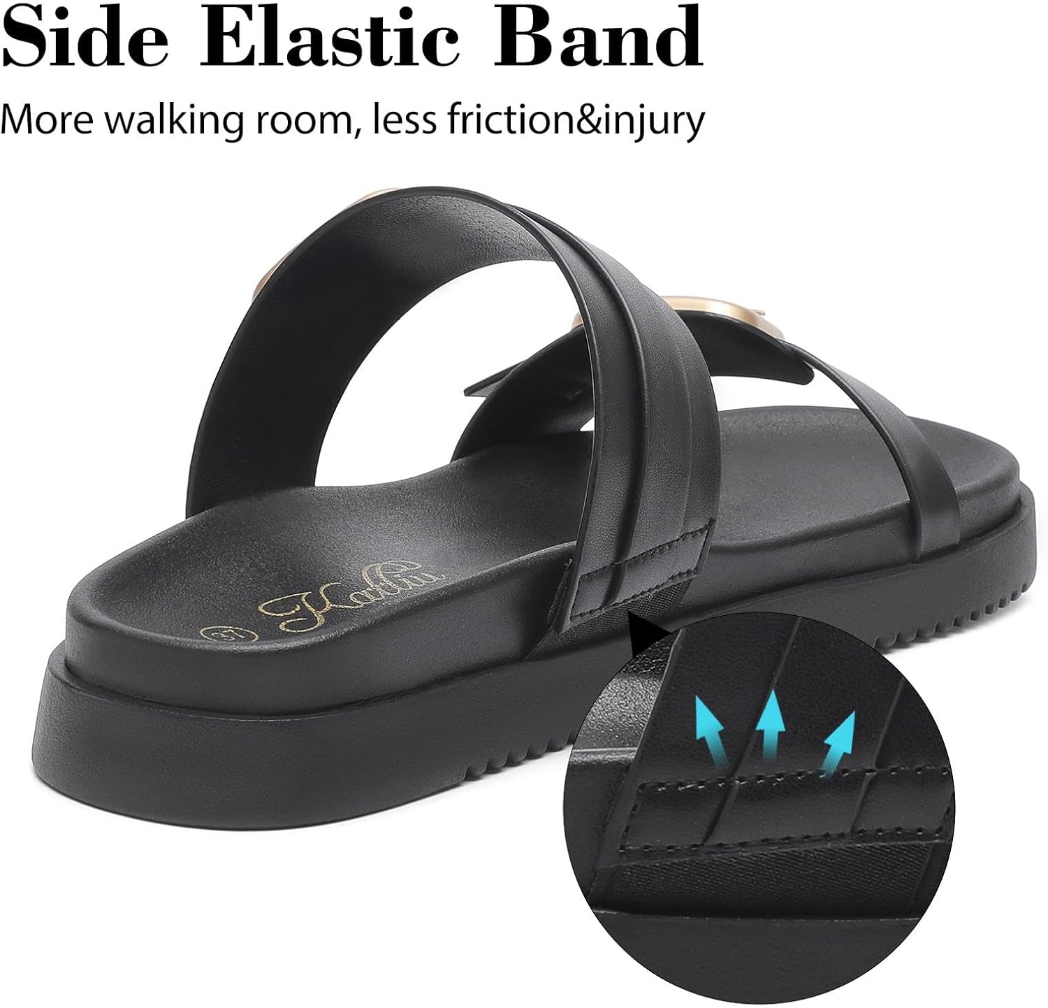 katliu Women's Comfort Flat Sandals Double Buckle Adjustable Slide Sandals Casual Summer Sandals with Arch Support