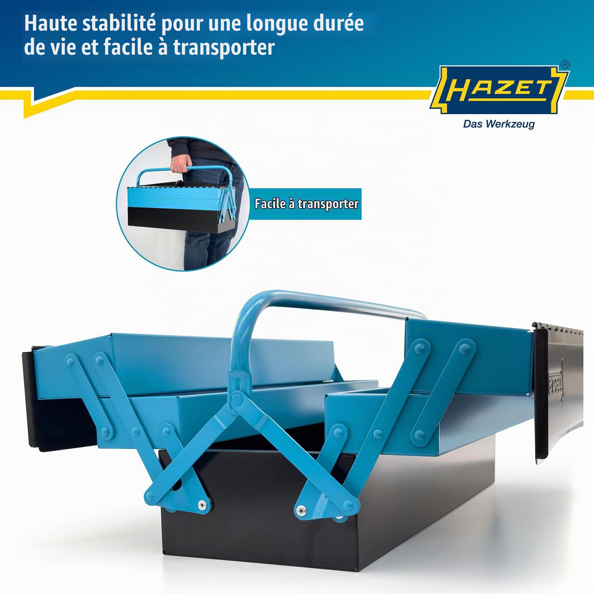 HAZET Caisse à outils métallique 190L | vide | avec compartiment de fond spacieux et 4 compartiments latéraux dépliables | pour un rangement ordonné des outils, etc.