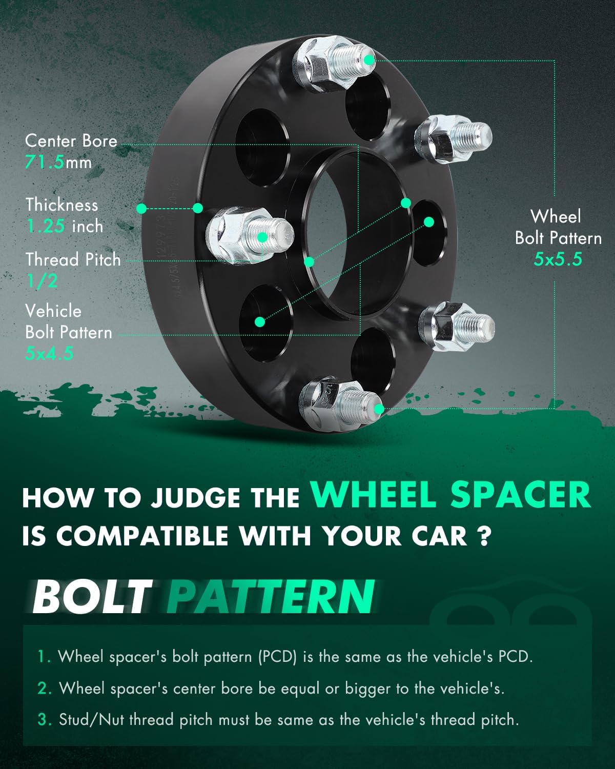 SCITOO 2Pcs Wheel Adapters 1.25" 5x4.5 to 5x5.5 Bore 71.5mm Studs 1/2 5Lug Wheel Spacers Adapters Fit for for Ford Explorer for Ford for Mustang for Ford Explorer Sport Explorer Sport Trac for F-150