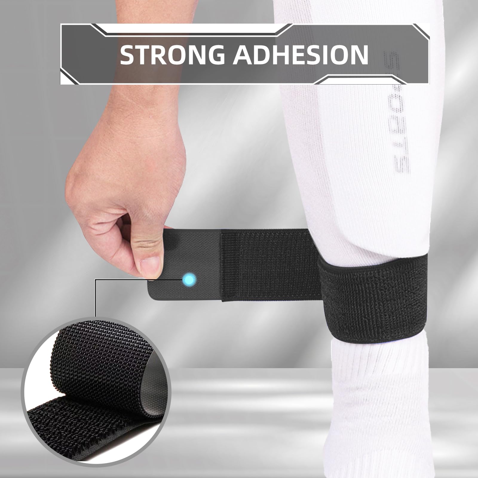 MOTSPO 4PCS Soccer Shin Guard Straps for Kids Youth Adult, Shin Pad Holders, Shinguard Stays, Lightweight & Adjustable, Black & White