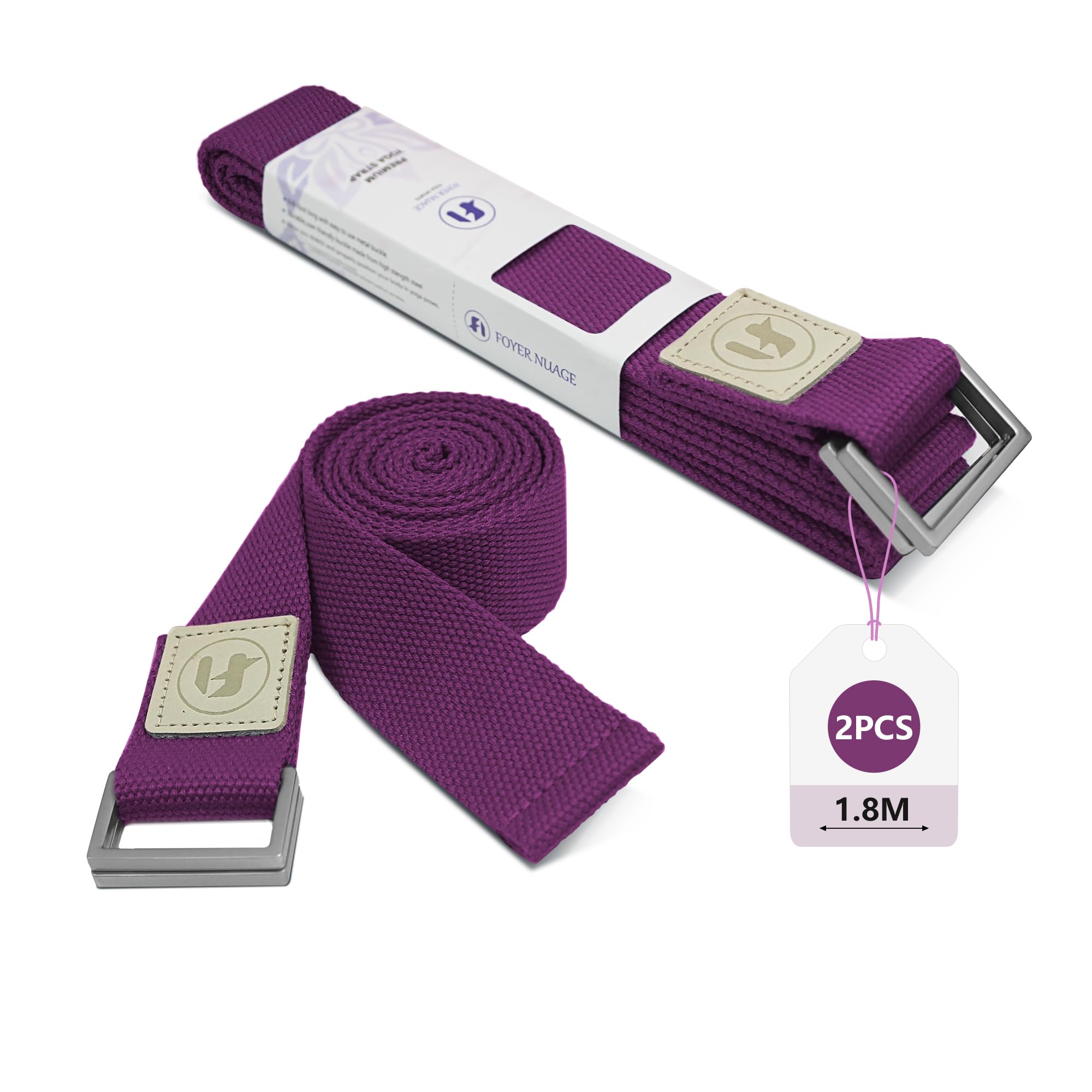 Yoga Straps 1.8M or 2.5M, Durable Cotton Yoga Straps for Stretching, Adjustable Yoga Belt Strap for Yoga, Dance, Gym Workouts (GrapePurple, 1.8M 2PCS) โ image 1