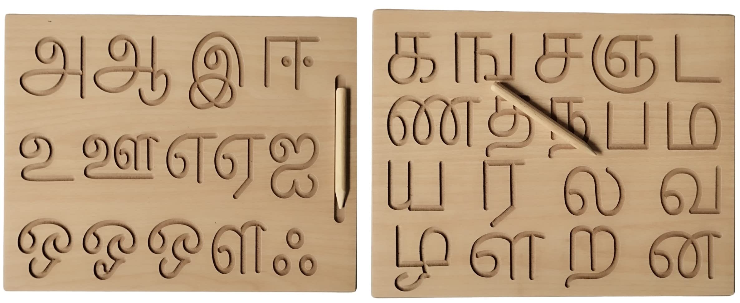 DgCrayons Wooden Tamil Consonants and Vowels Laminated Two in One Both Side Reversible Handwriting Tracing Slate Board with Dummy Pencil for Boys, Girls and Kids Age 2+