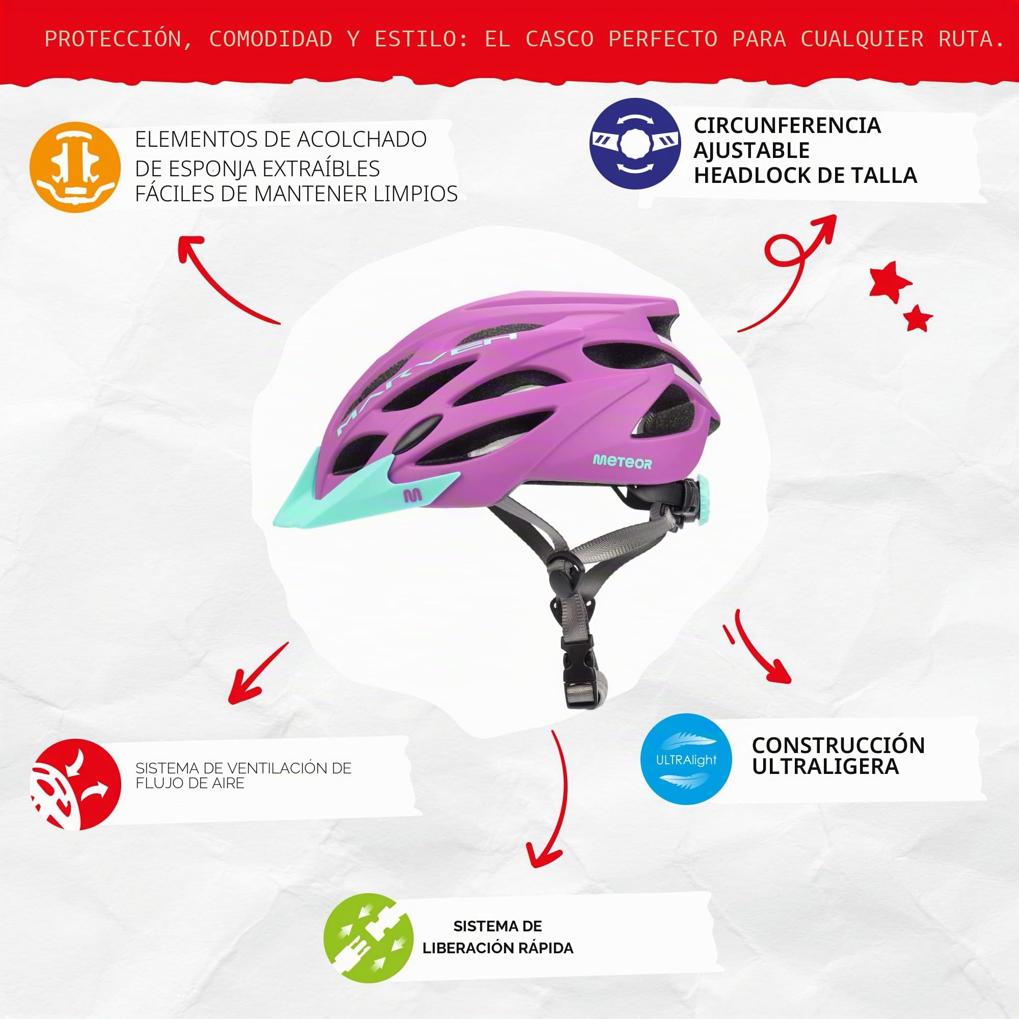 Casco Bicicleta - Helmet Ciclismo para Jóvenes y Adulto - Bicicleta Patineta Skate Patines Monopatines - Bici Accesorios - Marven