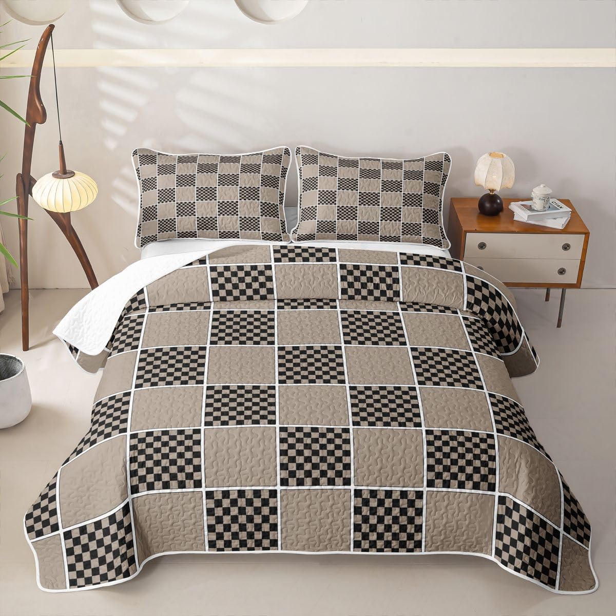 Erosebridal Cute Aesthetic Hot Pink Breathable Quilt Full Size Geometric Checkered Quilt Set Girly Chic Checkered Plaid Quilted Bedspread Pretty Gingham Coverlet for Kids Boys Girls