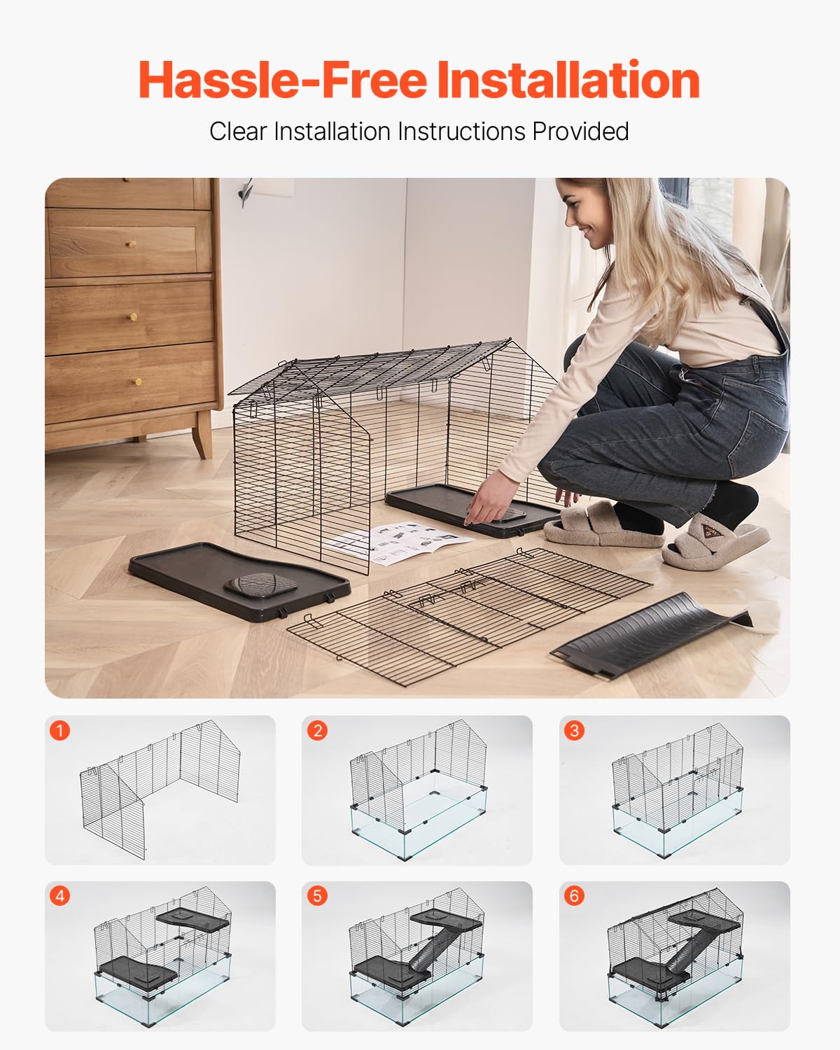 VEVOR Cage Hamster, 75x44x61 cm, Habitat Rongeurs Transparent de Vue Panoramique 360° avec Bouteille d'eau, Bol, Roue, Maison Portable pour Petits Animaux de Compagnie, Souris, Rats, Cochons d'Inde